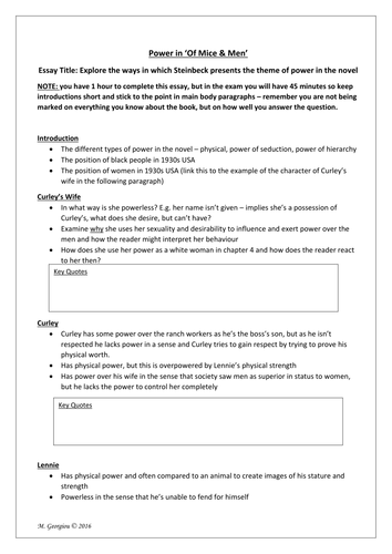 Of Mice & Men - Power Essay plan