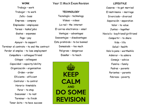 Year 11 Revision Notes/Worksheet for Mock Exam