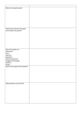 Speech analysis - worksheet