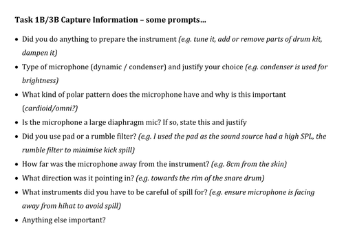 Logbook Prompts for AS/A Level Music Technology