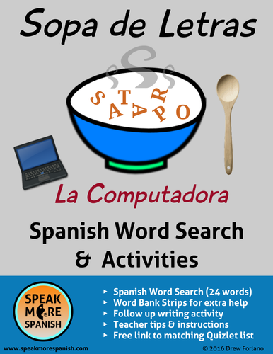 Spanish Word Search * Sopa de Letras - La Computadora * Vocabulario y Ejercicio de escribir