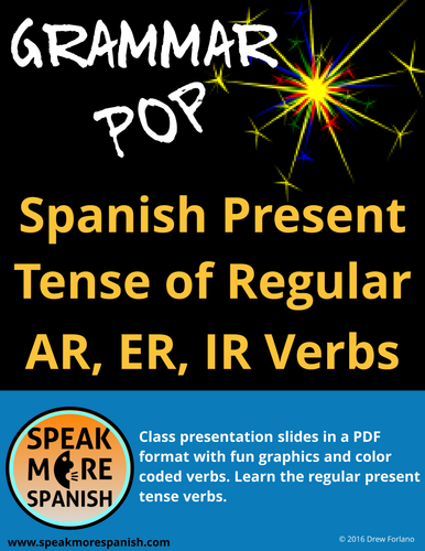 Spanish Grammar Pop * PDF Slides Regular Present Tense Verbs with AR, ER, IR endings
