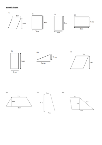 Area of 2D Shapes Worksheet | Teaching Resources