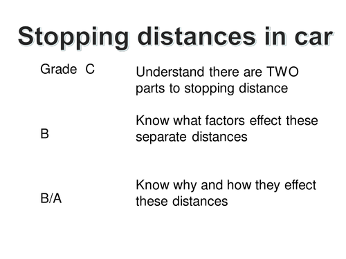 NEW and OLD AQA- OCR physics and Pwpt and on stopping distances in cars with linked homework
