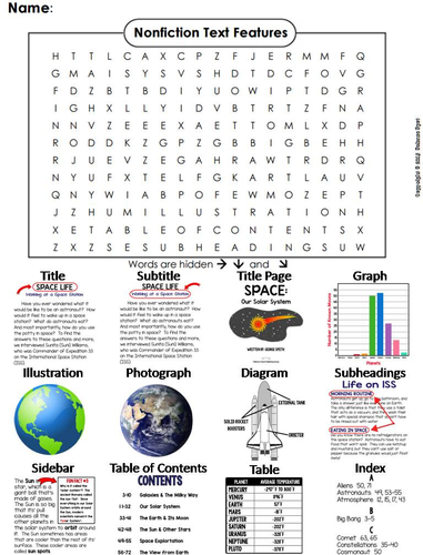 Nonfiction Text Features Word Search