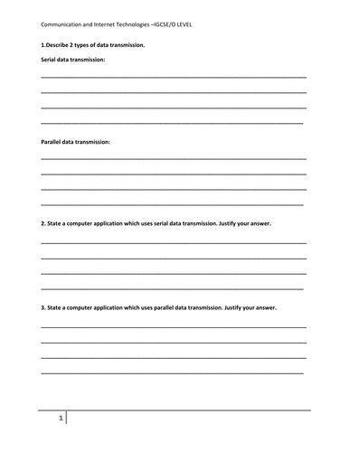 WORKSHEET ON COMMUNICATION AND INTERNET TECHNOLOGIES-IGCSE/OLEVEL