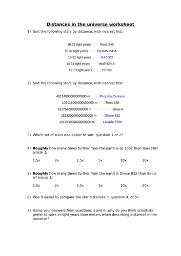 Lightyears and parallax lesson + wksheet