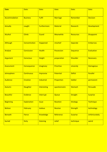 Y7 Spelling and handwriting test