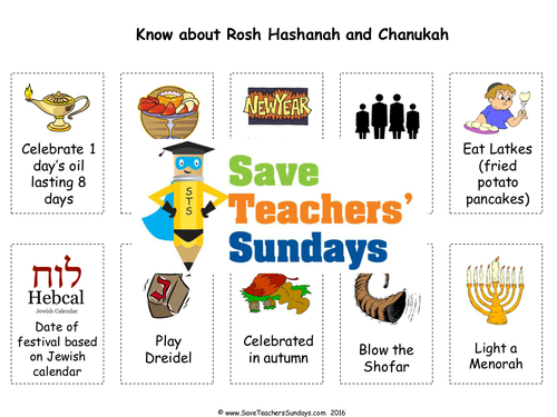 Rosh Hashanah and Chanukah KS1 Lesson Plan and Worksheets / Activity