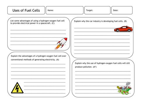 Uses of Fuel Cells Worksheet
