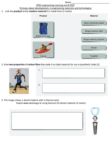 BTEC Engineering Unit 1 Learning Aim B test updated