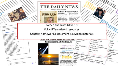 Romeo and Juliet new specification 9-1 Whole play with exam revision and sample assessments
