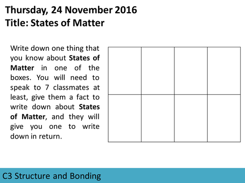 AQA GCSE C3 Structure and Bonding Sequence of Lessons - Trilogy Specification.