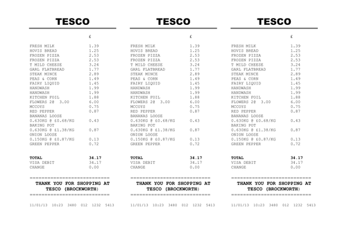 Money - Shopping Receipt | Teaching Resources