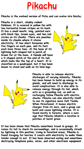 Pikachu Reading Comprehension