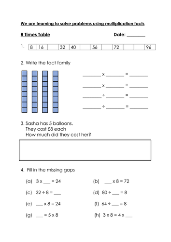 8 X Times Table Mastery Teaching Resources