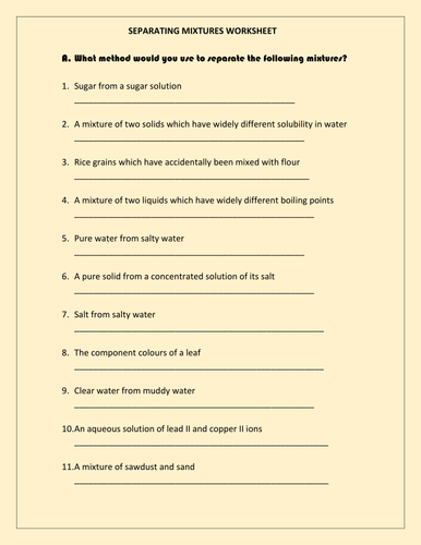 SEPARATING MIXTURES WORKSHEET WITH ANSWERS