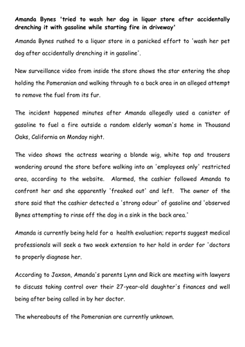 Non-Fiction Texts Diary Reading and Writing Level 5-7 KS3/KS4  Observed/OFSTED Lesson