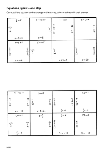 One step equations jigsaw