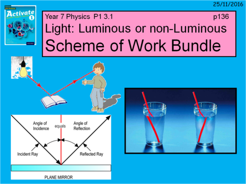 Year 7 Activate 1 Physics 1.3 "Light" Scheme of work.