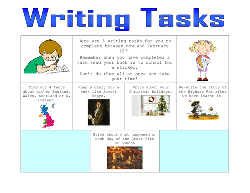 Writing homework tasks - Year 1 by Milliemoo13 - Teaching Resources - Tes