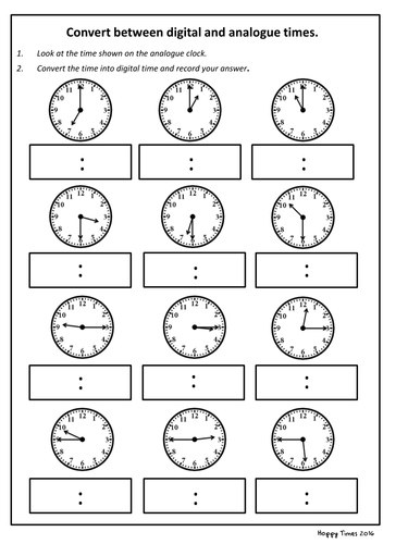 convert analogue to digital time worksheet ks2 maths by