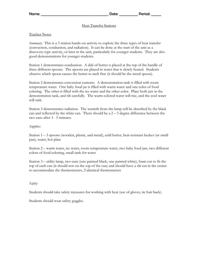 Heat Transfer Discovery Stations