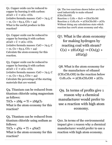 Atom economy turnover cards