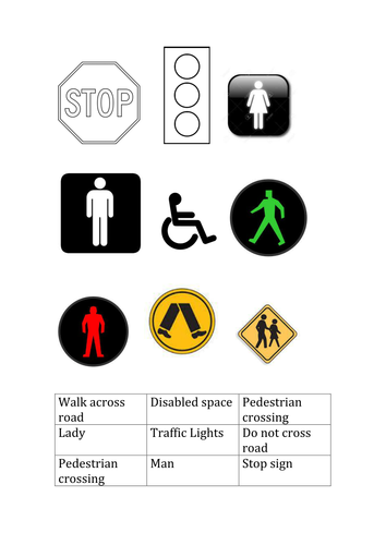 Matching common signs pictures to their words