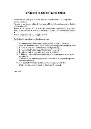 Fruit and Vegetable investigation