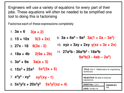 Maths for Engineers - Factorising, Substitution, Indices and Logarithms