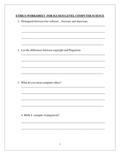 computer ethics worksheet igcse o level computer science teaching