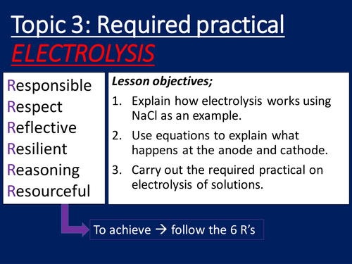 AQA Required Practical, Electrolysis, New specification 1-9