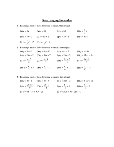 year 8910 algebra changing the subject of a formula teaching