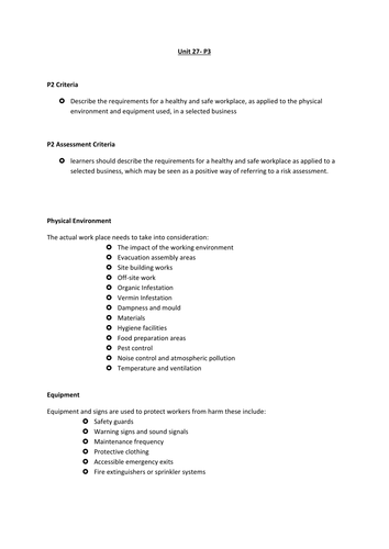 BTEC Level 3 Business Studies Unit 27 Health and Safety P2