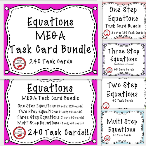 Solving Equations Equations Task Card Bundle