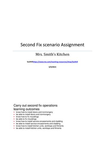 Second Fix Scenario Booklet Assignment Carpentry and Joinery
