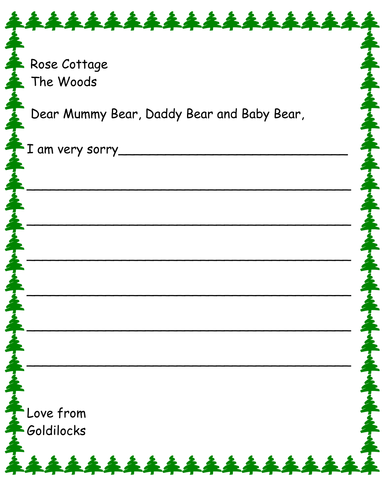 Goldilocks sorry letter template - differentiated Reception / Year 1 / Lower Year2
