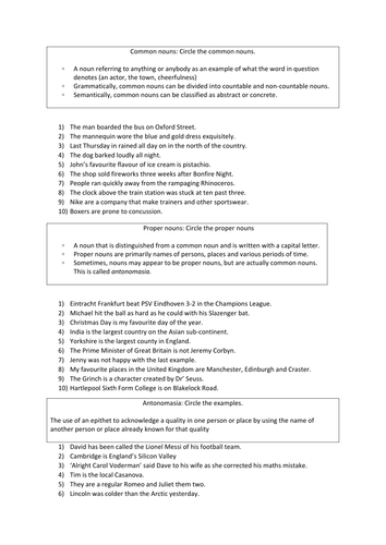 Worksheet and PPT about the different noun classes - with answers.