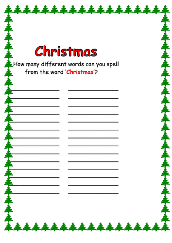 Christmas Homework - How many words can you spell from the word 'Christmas'