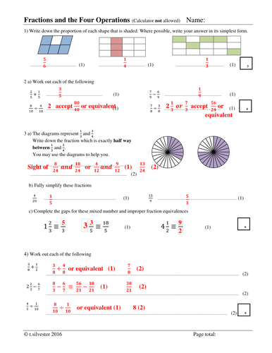 Fractions and the Four Operations homework or revision resource