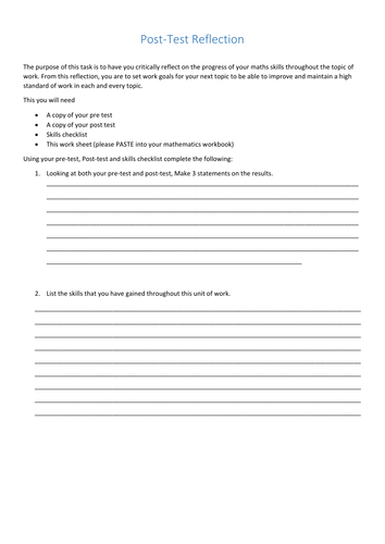 Mathematics Reflection Sheet