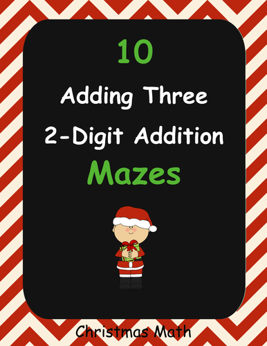 Christmas Math: Adding Three 2-Digit Addition Maze