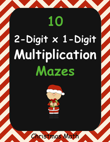 Christmas Math: 2-Digit By 1-Digit Multiplication Maze