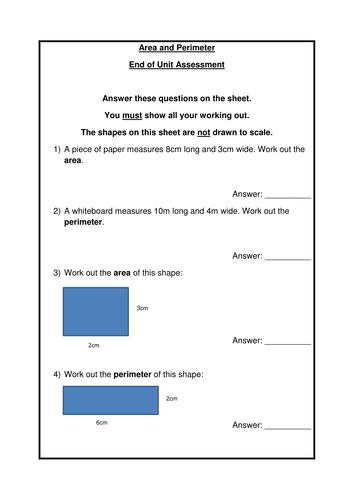 Year 5/6/7: Area and Perimeter End of Unit Assessment