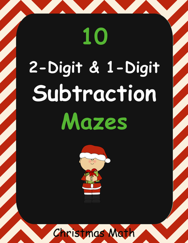 Christmas Math: 2-Digit and 1-Digit Subtraction Maze