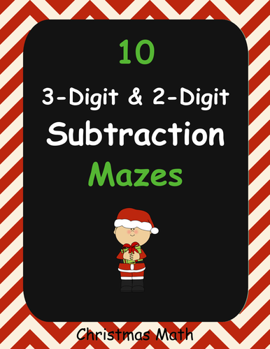 Christmas Math: 3-Digit and 2-Digit Subtraction Maze