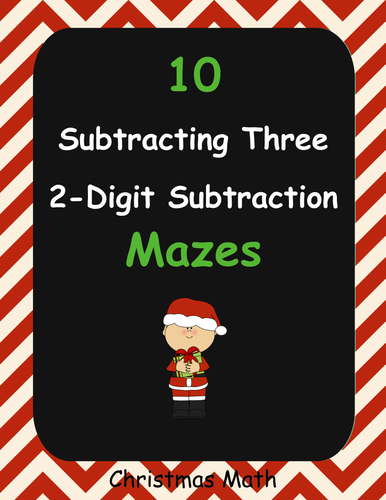 Christmas Math: Subtracting Three 2-Digit Subtraction Maze