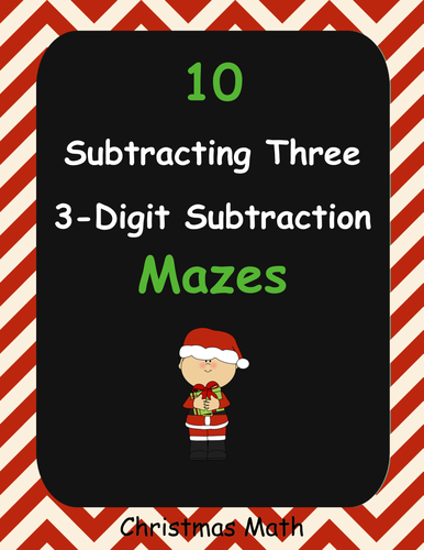 Christmas Math: Subtracting Three 3-Digit Subtraction Maze