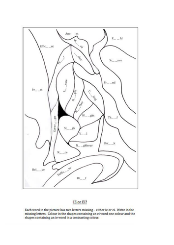 IE or EI spellings - learn by colouring in